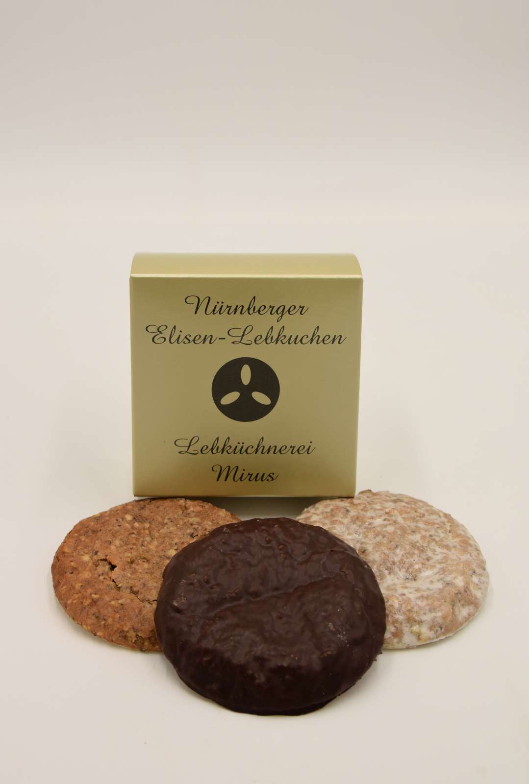 Lebkuchen-Mirus-dreikarton-Nuernberg 3 Elisenlebkuchen im Schmuckkarton